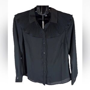 Divided by H&M Black Long Sleeve Women's Small Sheer Blouse Ruffle Collar